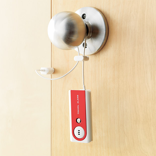 This tiny portable alarm emits a piercing noise when it's triggered